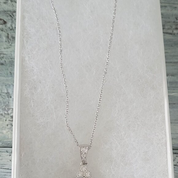 NWT-Silver Sapphire CZ Necklace-Silver 16" Chain Beautiful Piece! -Read Descript - Picture 5 of 9